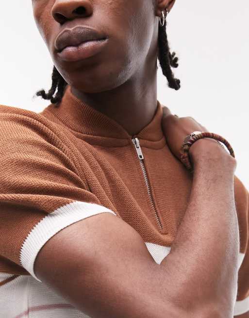 Topman - Polo en maille à col style base-ball - Fauve, 3 de 4