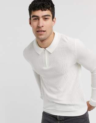 Topman Long Sleeve Polo In Ecru neutral ModeSens