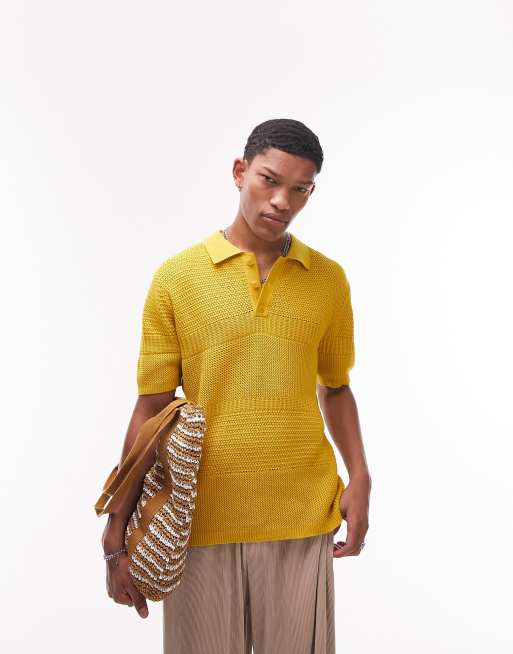 Topman - Polo in maglia testurizzata color senape