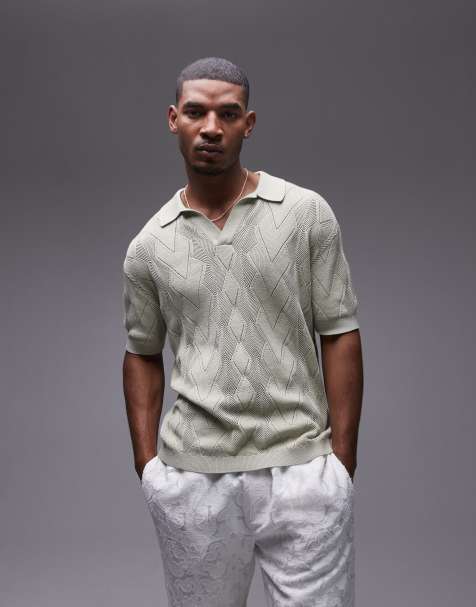 Topman - Polo in maglia traforata verde chiaro a rombi - view 1