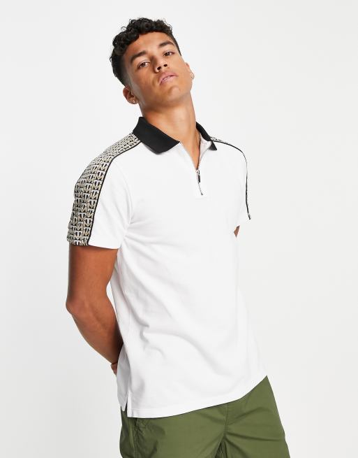 Topman - Polo met inzetstuk met monogram in wit