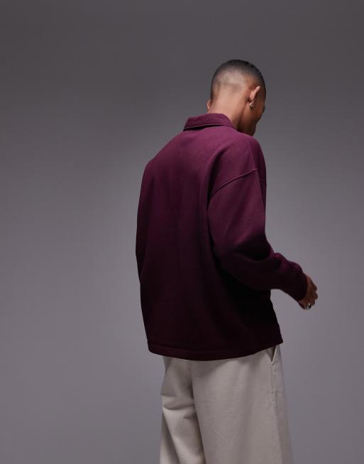 Topman - Polo molletonné oversize à manches longues - Bordeaux, 2 de 4