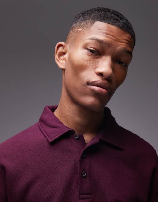 Topman - Polo molletonné oversize à manches longues - Bordeaux, 3 de 4