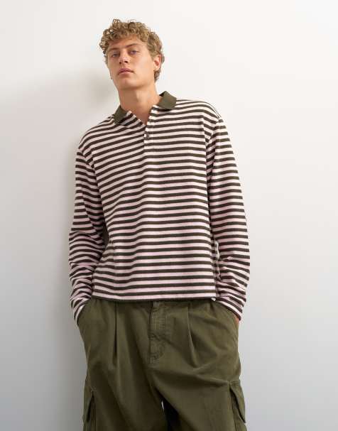 Topman relaxed fit crop brushed polo with stripe in pink