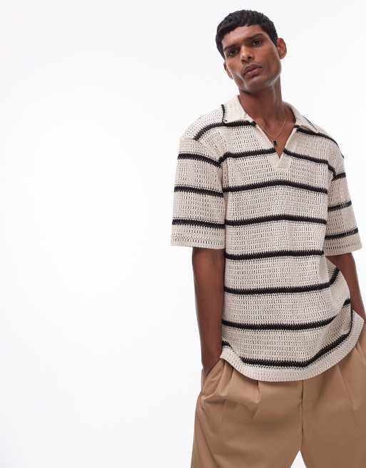 Topman - Polo oversize all'uncinetto a righe nere