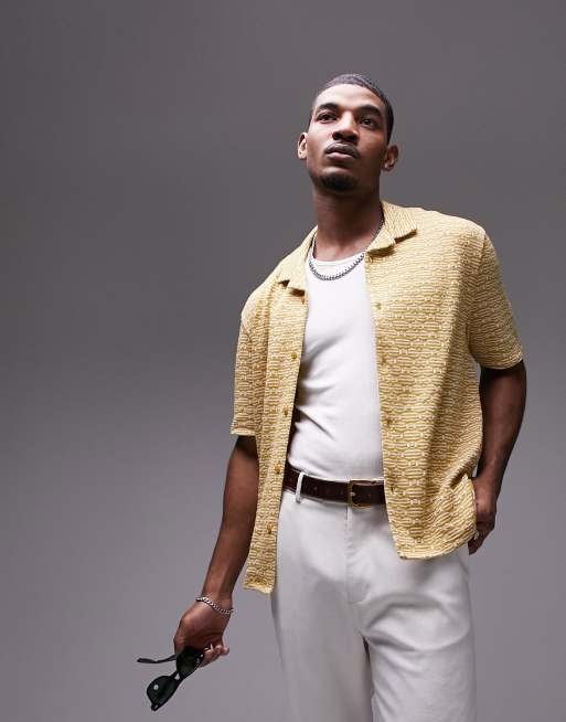 Topman - Polo oversize color senape con bottoni e motivo jacquard geometrico