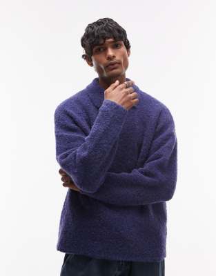 Topman - Polo oversize en maille bouclée - Bleu marine