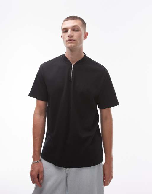 Topman - Polo oversize nera con zip