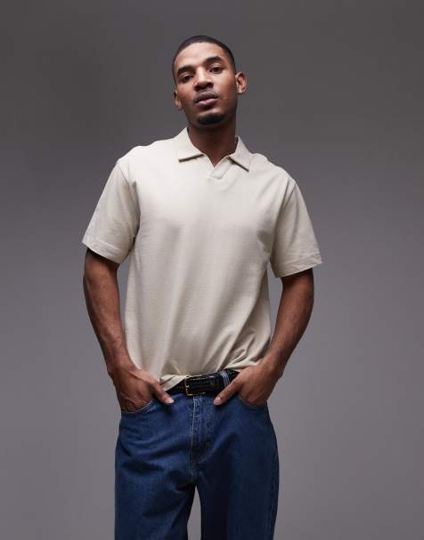 Topman - Polo pesante squadrata color pietra con rever - view 1