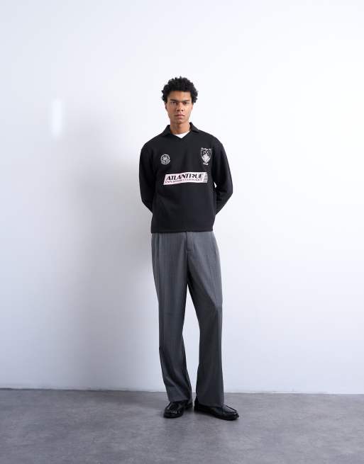 Topman - Polo sportif décontracté à manches longues à broderie Marseille au dos - Noir , 2 de 5