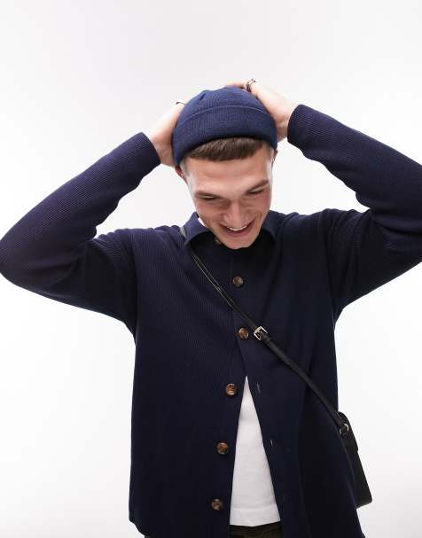 Topman – Polo-Strickjacke in Marineblau mit Knopfleiste - view 1
