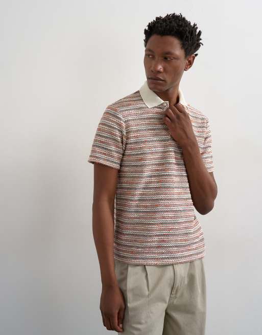 Topman - Polo testurizzata a righe mélange vestibilità classica multicolore