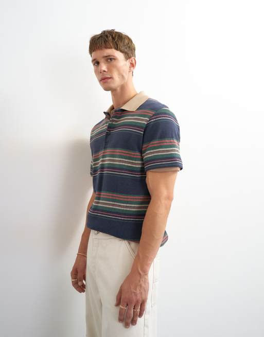 Topman - Polo vestibilità classica in jersey blu navy a righe, 5 di 5