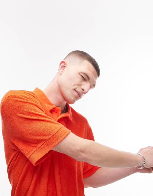 Topman – Polohemd aus Frottee in Orange mit Oversize-Passform