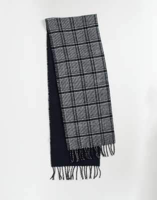 Topman polyester blend double faced woven scarf in prince of wales check - GREY