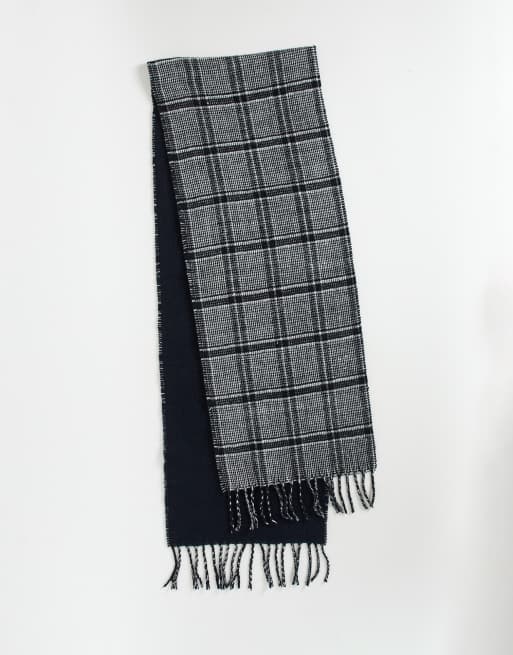 Topman polyester blend double faced woven scarf in prince of wales check - GREY