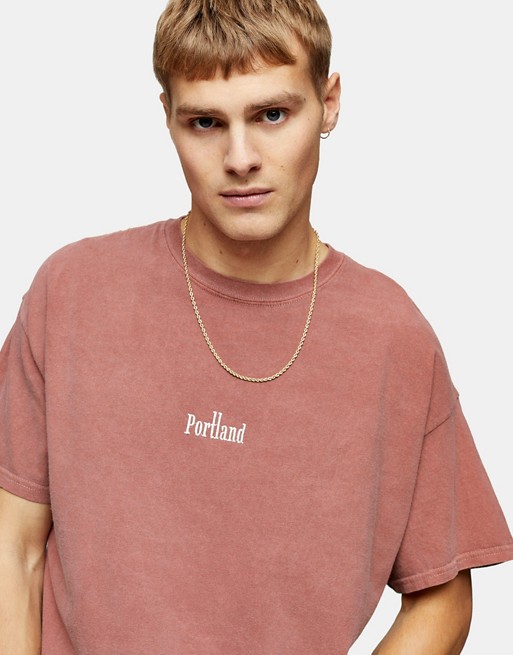 Topman portland embroidered t-shirt in rust
