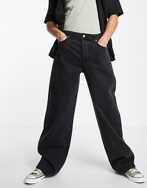 Topman - Posede jeans med striber i vasket sort 