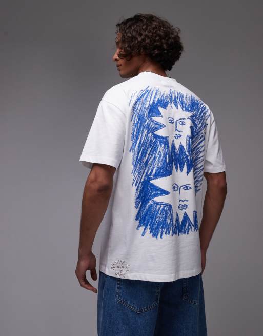 Topman Premium – Biały T-shirt oversize z haftowanym napisem z przodu i nadrukiem na plecach