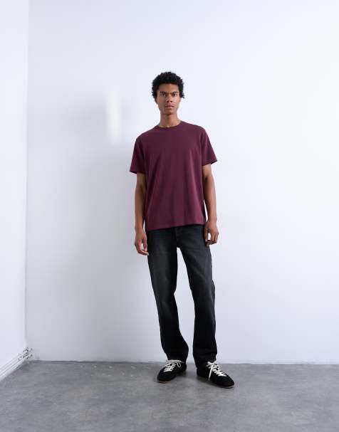 Topman premium classic fit t-shirt in burgundy