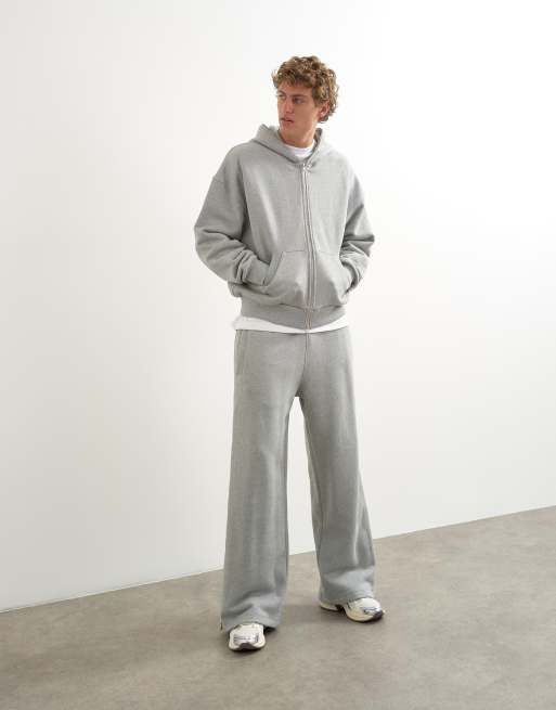 Topman premium boxy fit heavyweight full zip through hoodie in grey marl, 3 of 5