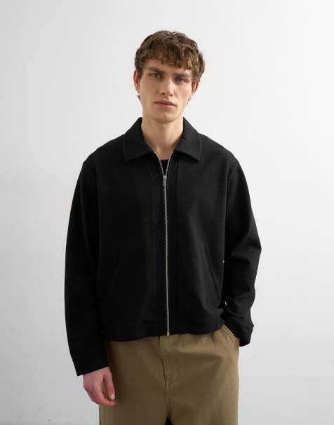 Topman premium boxy fit jersey jacket in black - view 1