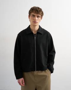 Premium boxy fit jersey jacket in black