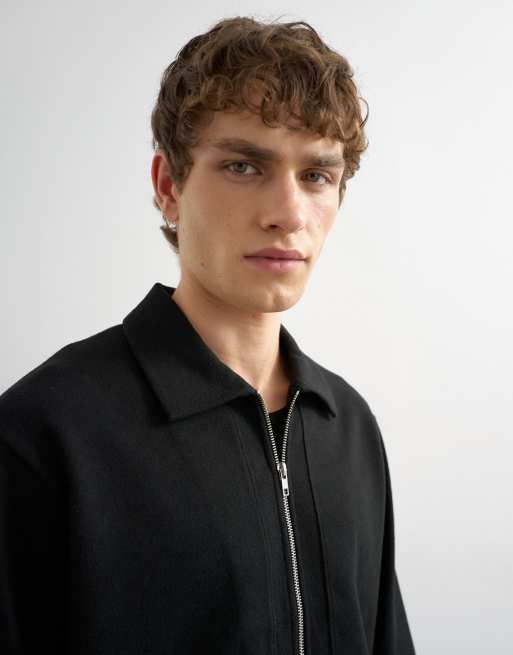 Topman premium boxy fit jersey jacket in black, 4 of 5