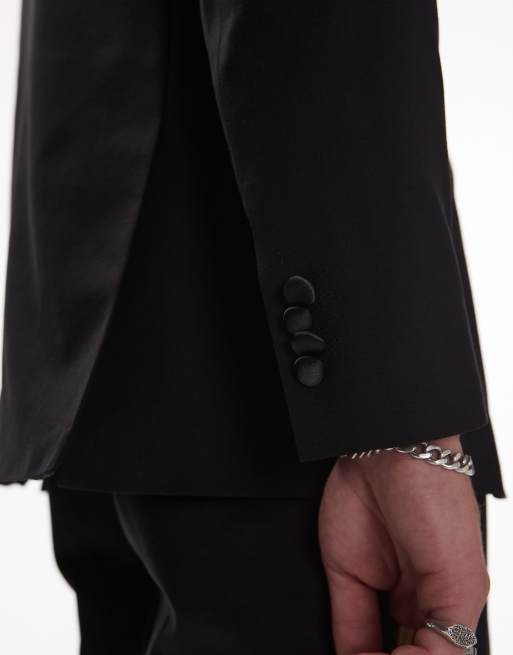 Topman premium boxy wool mix shawl tux suit jacket in black, 2 of 5