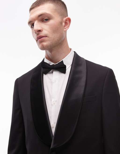 Topman premium boxy wool mix shawl tux suit jacket in black, 4 of 5