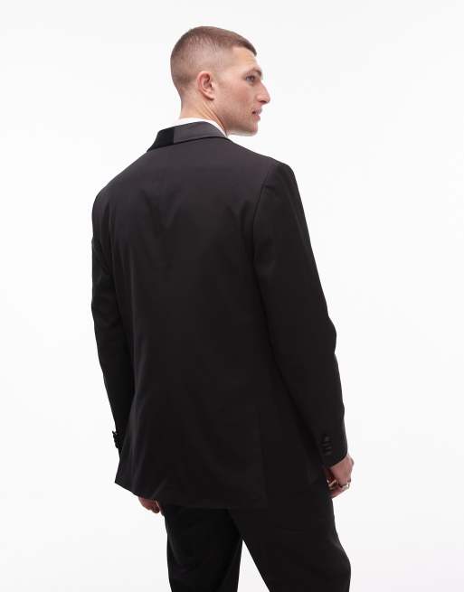 Topman premium boxy wool mix shawl tux suit jacket in black, 5 of 5