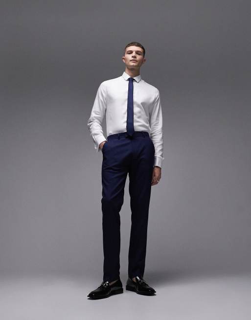 Topman Premium - Camicia elegante in cotone egiziano bianca con polsini doppi , 3 di 4