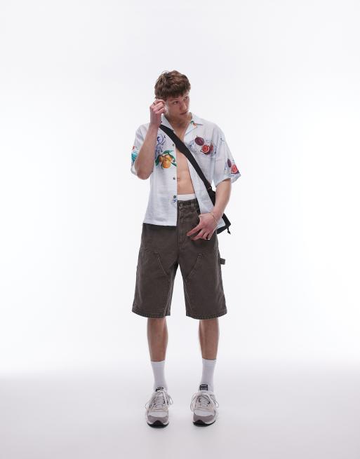 Topman - Premium - Carpenter short van dik canvas in bruin