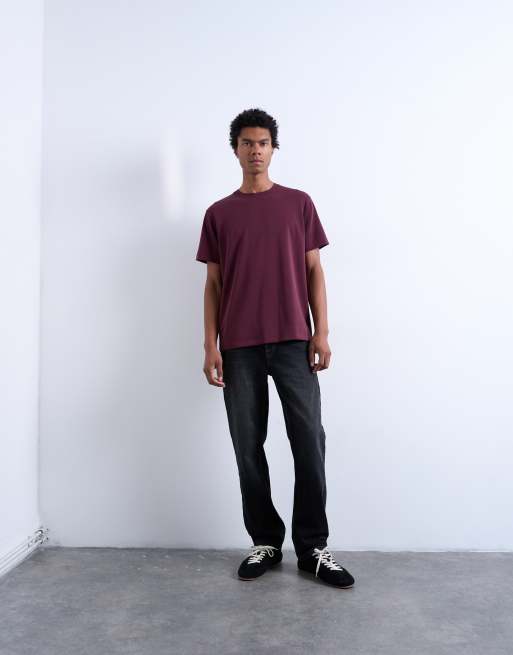Topman premium classic fit t-shirt in burgundy - BURGUNDY