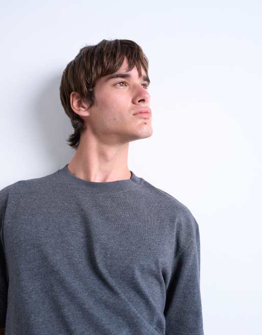 Topman premium cropped fit t-shirt in charcoal marl, 3 of 5