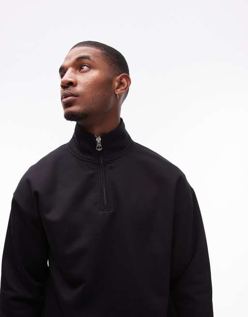 Topman Premium – Czarna gruba bluza oversize z suwakiem pod szyją, 5 z 5