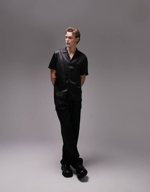 Topman Premium – Czarna satynowa koszula z krótkim rękawem, 2 z 4