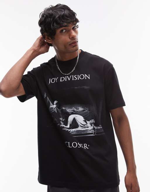 Topman Premium – Czarny T-shirt oversize z nadrukiem Joy Division z przodu i na plecach
