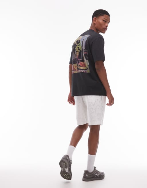 Topman Premium – Czarny T-shirt oversize z nadrukiem z winem i serem z przodu i na plecach