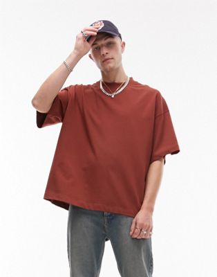Topman premium dropped shoulder oversized fit t-shirt in rust