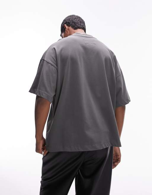 Topman premium dropped shoulder relaxed fit t-shirt in charcoal, 4 of 4