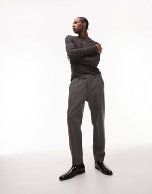 Topman Premium Limited Edition straight herringbone wool mix suit trousers in grey - ASOS Price Checker