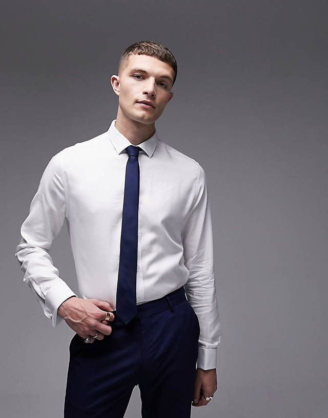 Topman - premium egyptian cotton double cuff formal smart shirt in white