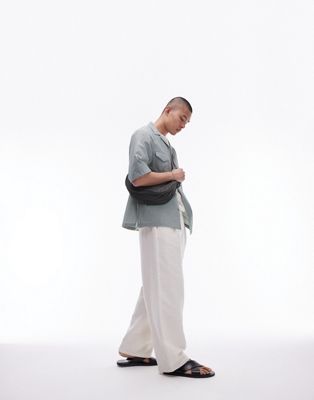 Topman premium extra wide heavy textured trousers in ecru