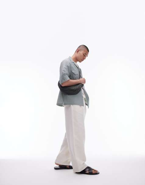 Topman premium extra wide heavy textured pants in ecru - view 1