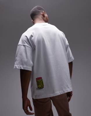 Shop Topman Premium Extreme Oversized Fit T-shirt With Melon And Olive Print In White