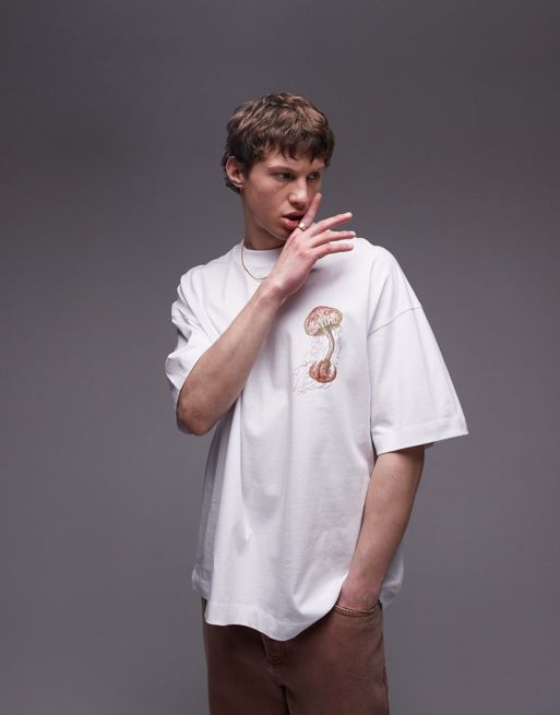 Topman premium extreme oversized t-shirt with jellyfish back print in white