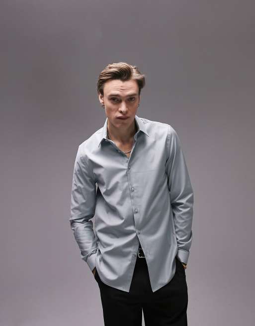 Topman Premium formal shirt in sage green