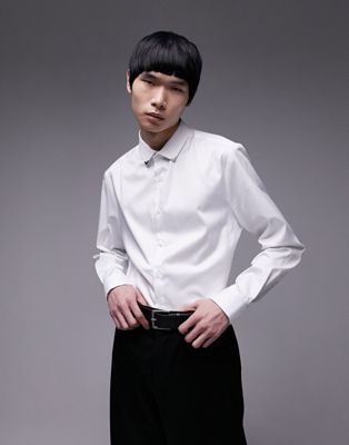 Topman Premium long sleeve slim formal shirt with collar tab in white
