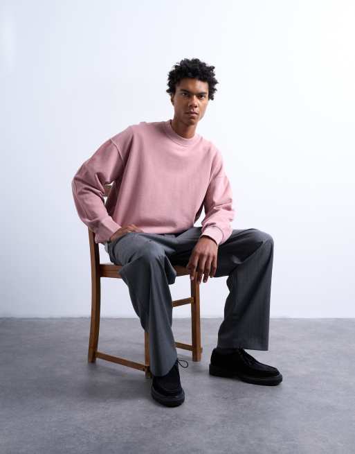 Topman - Premium - Forvasket pink oversized sweatshirt med lavtsiddende skuldre, 2 af 5